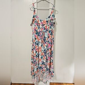 Torrid Floral Ruffle Maxi Dress 2X High Low Hem Summer Sundress